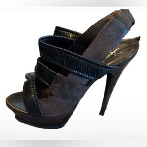 Yves Saint Laurent YSL Leather Strappy Open Toe Sandal Heels Size 39.5